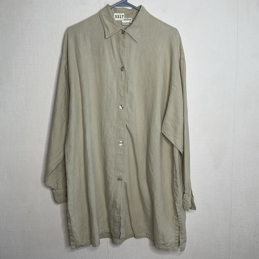 Neiman Marcus Textured Linen Shirt Womens Size 10 Preppy Coastal Academia Resort